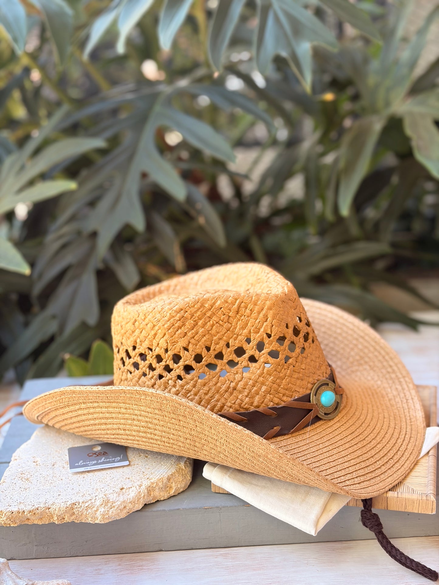 Sombrero tipo vaquero aplique turquesa