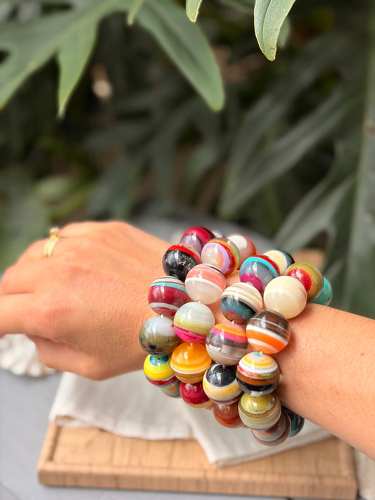 Pulsera en resina resortada bolas multicolor