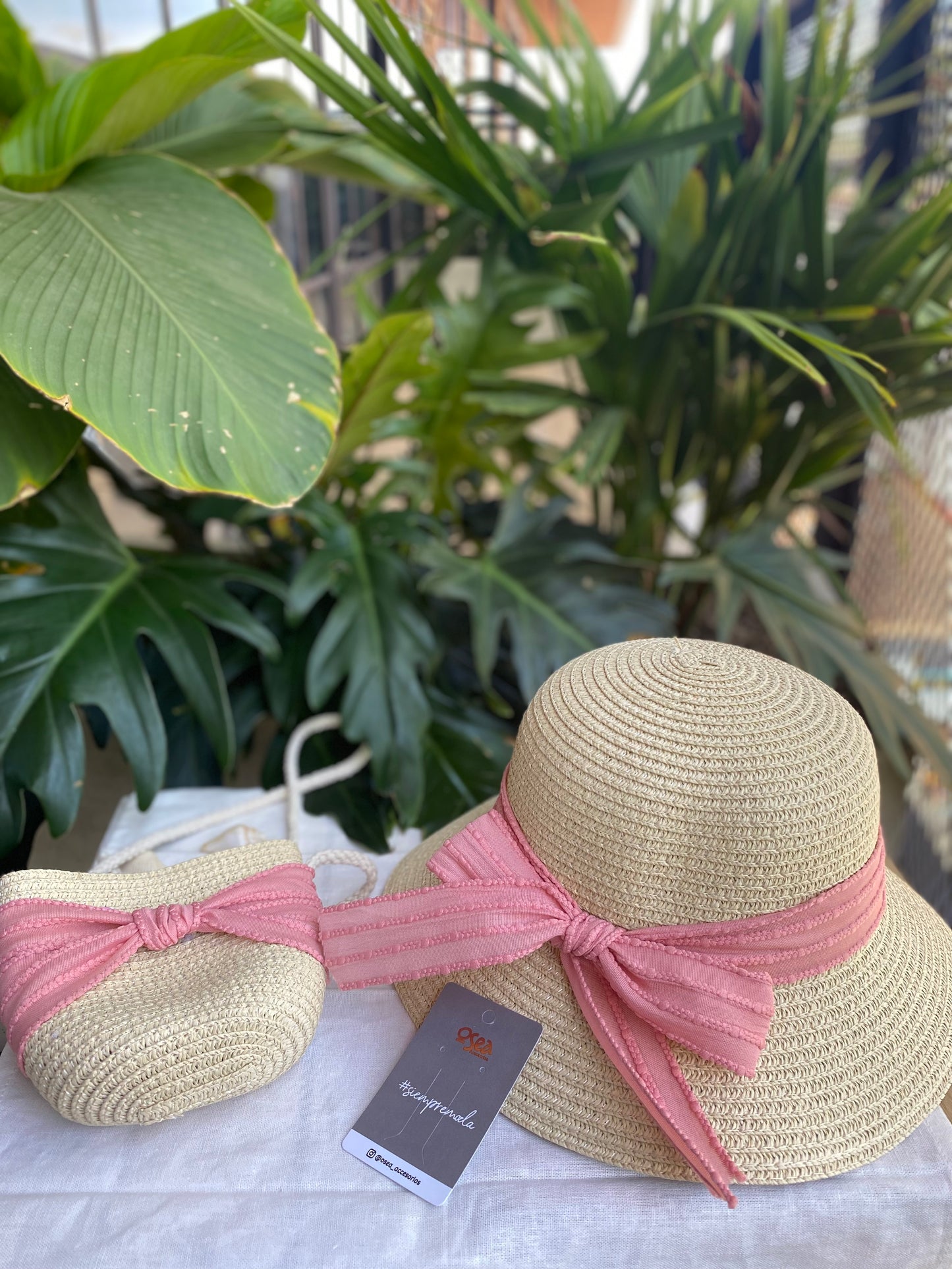 Set sombrero y bolso para niña cinta moño