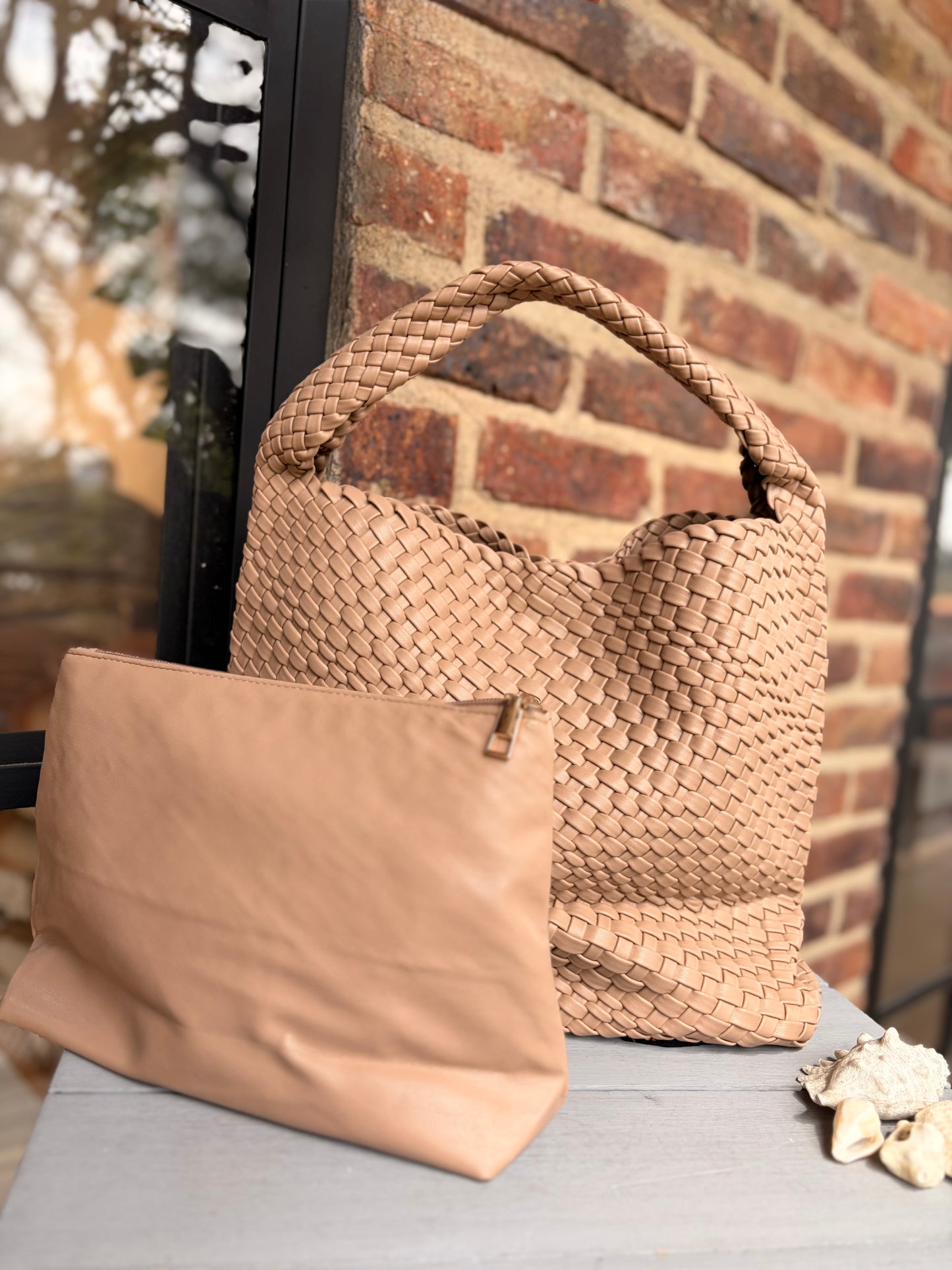 Bolso tipo cuero tejido canasto