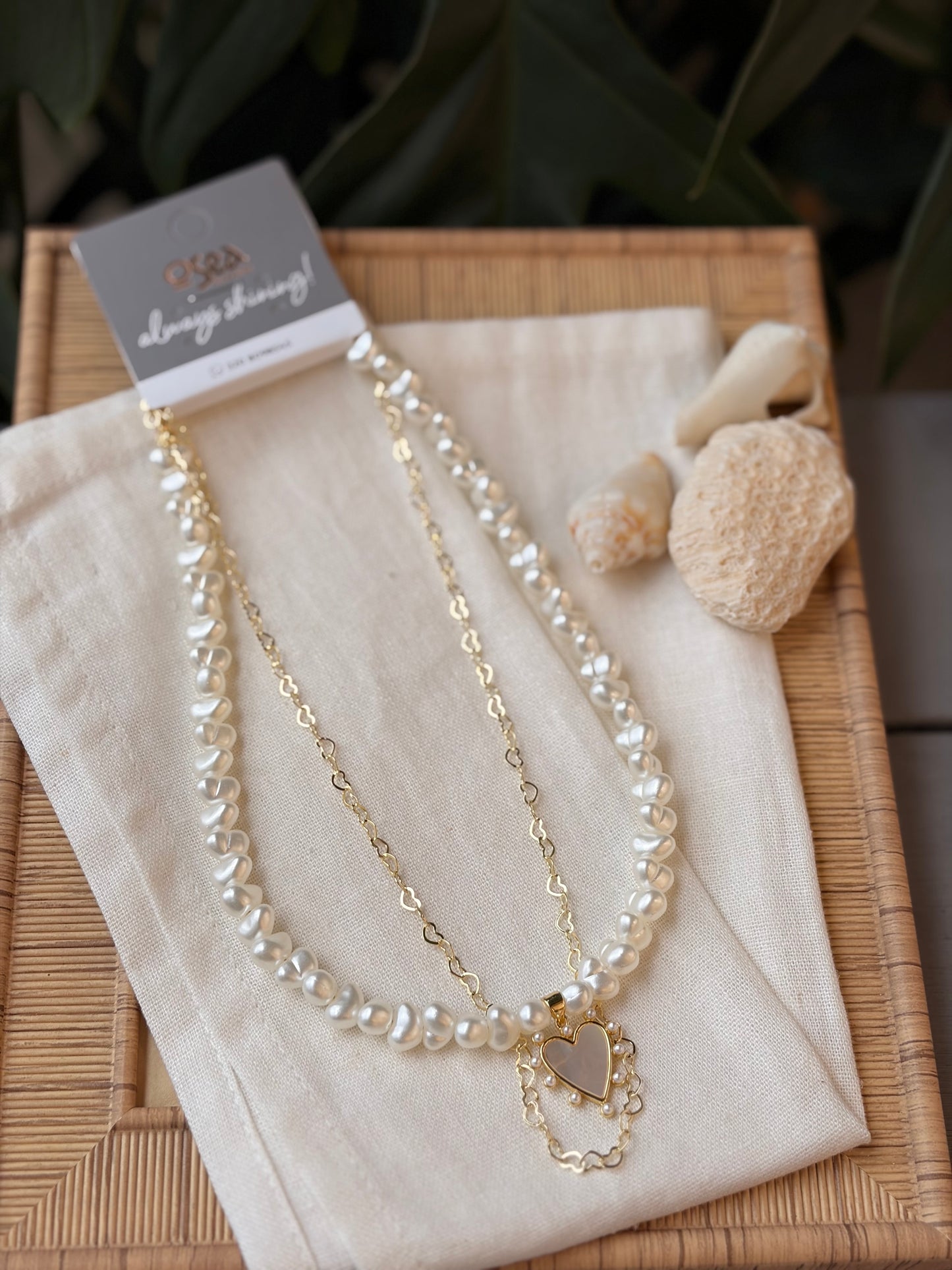 Collar doble perlas irregulares cadena rodinada