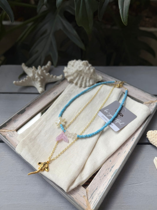 Collar doble azul dije mantarraya
