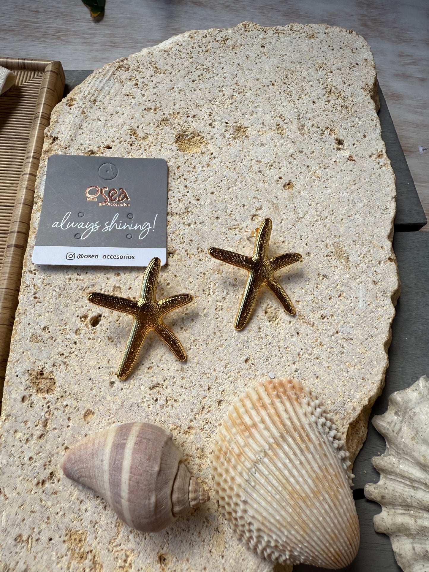 Arete estrella de mar baño de oro