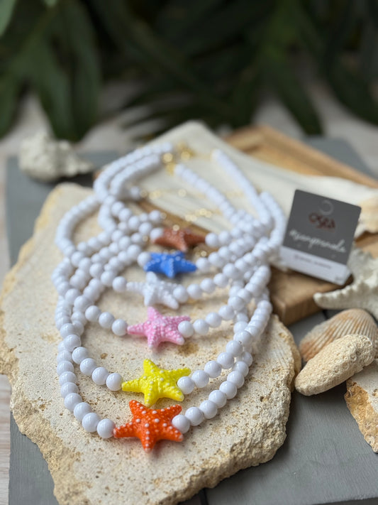 Collar bolas blancas dije estrella mar