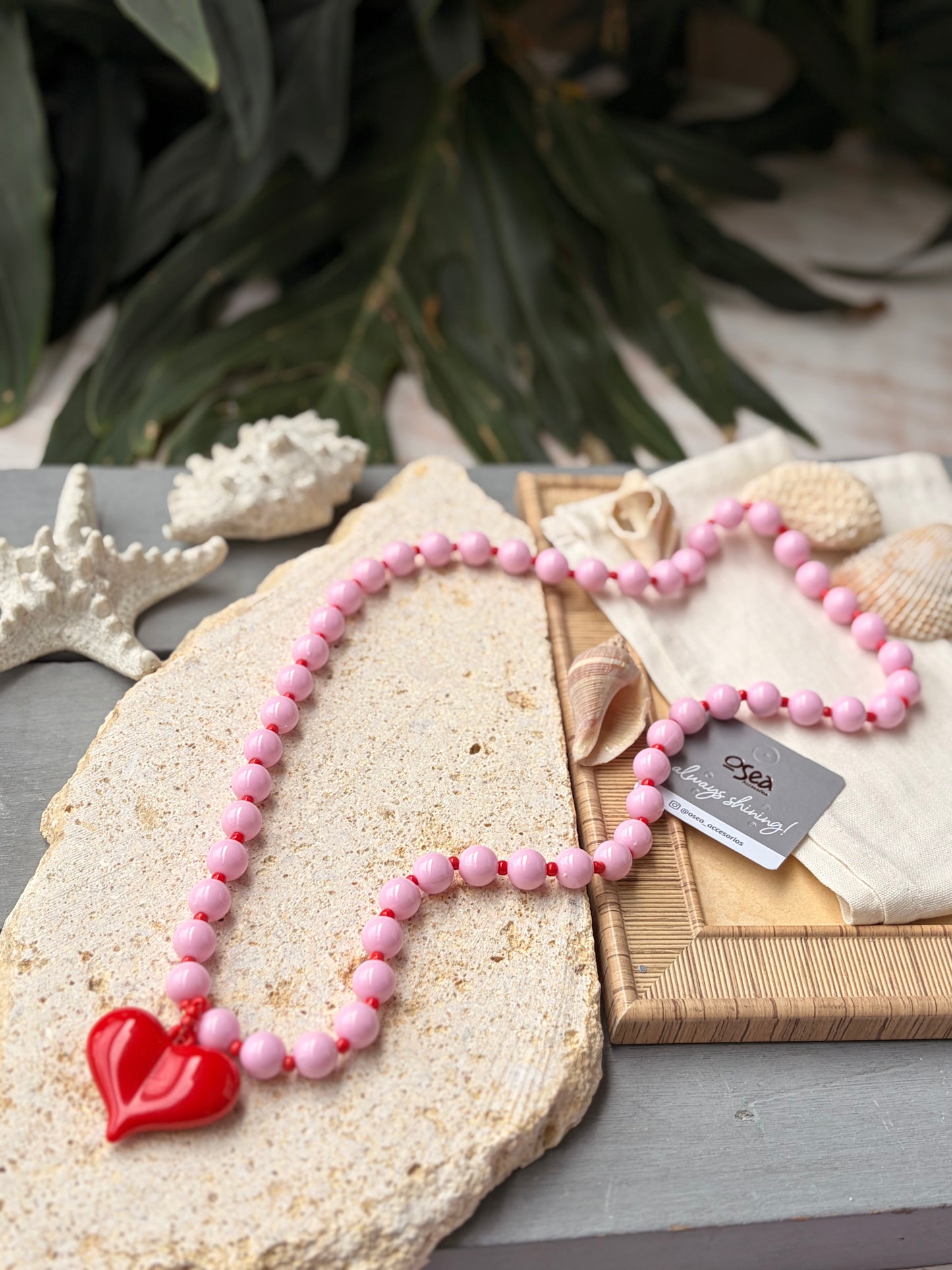 Collar largo bolas dije corazón