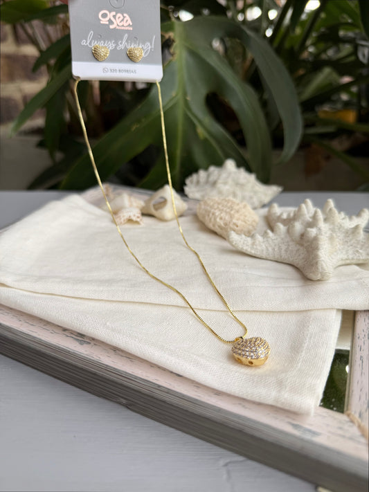 Set cadena y topos rodinados corazón y piedras