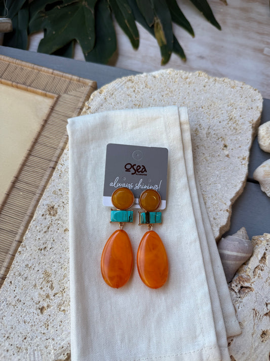 Arete gota en resina naranja