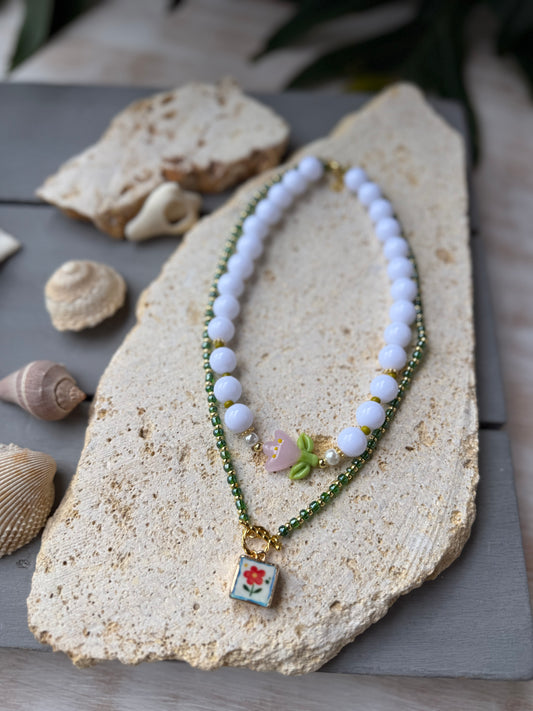 Collar doble flores