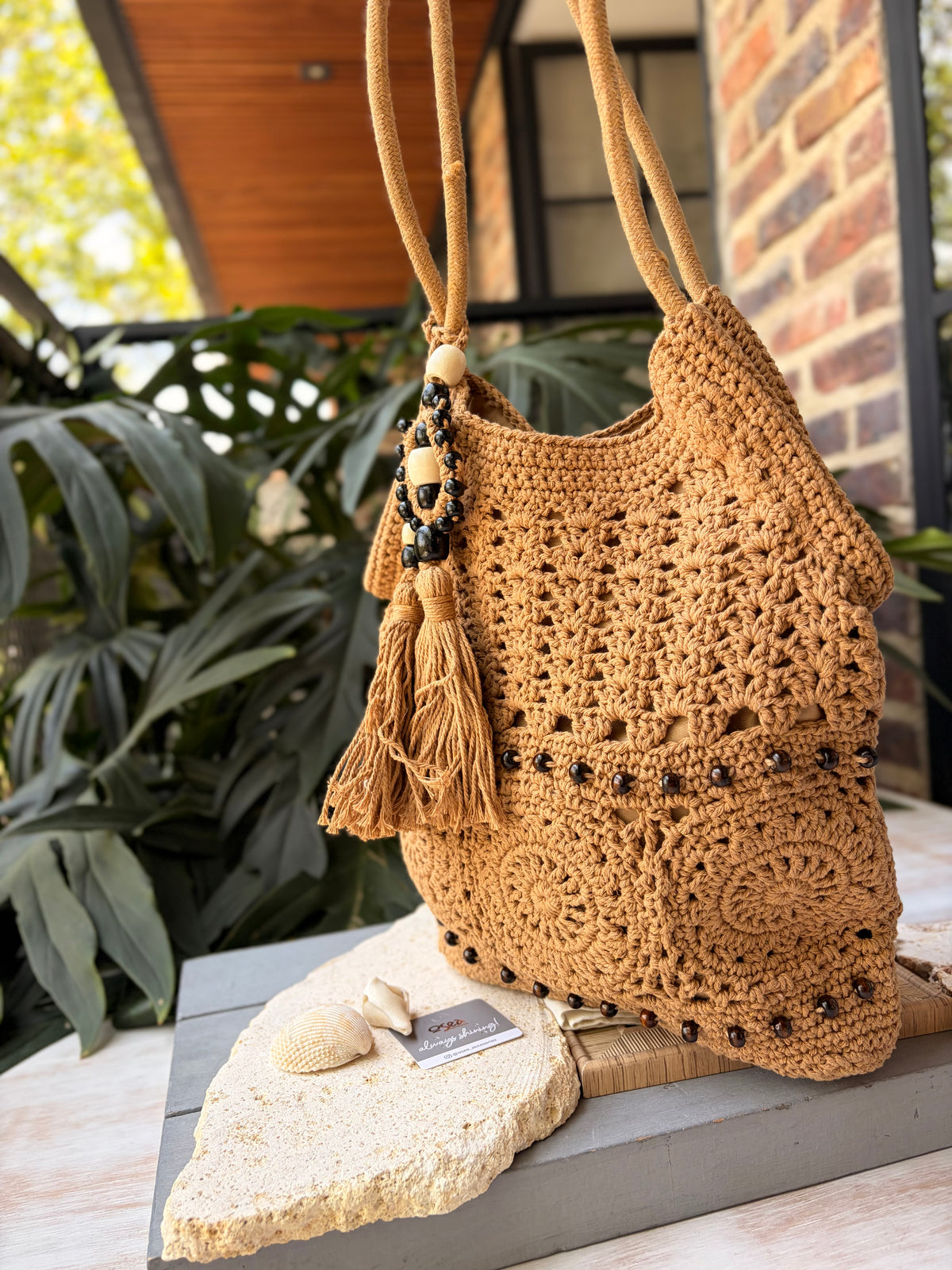Bolso tejido macramé hilo de algón