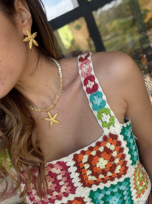 Collar piedra picada dije estrella de mar