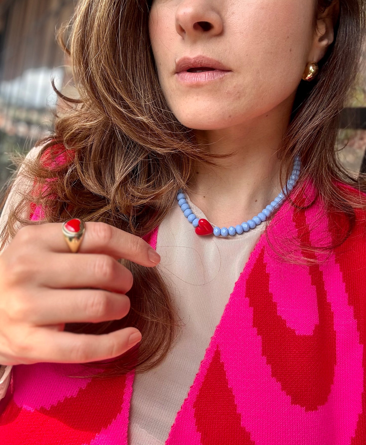 Collar piedras y corazones