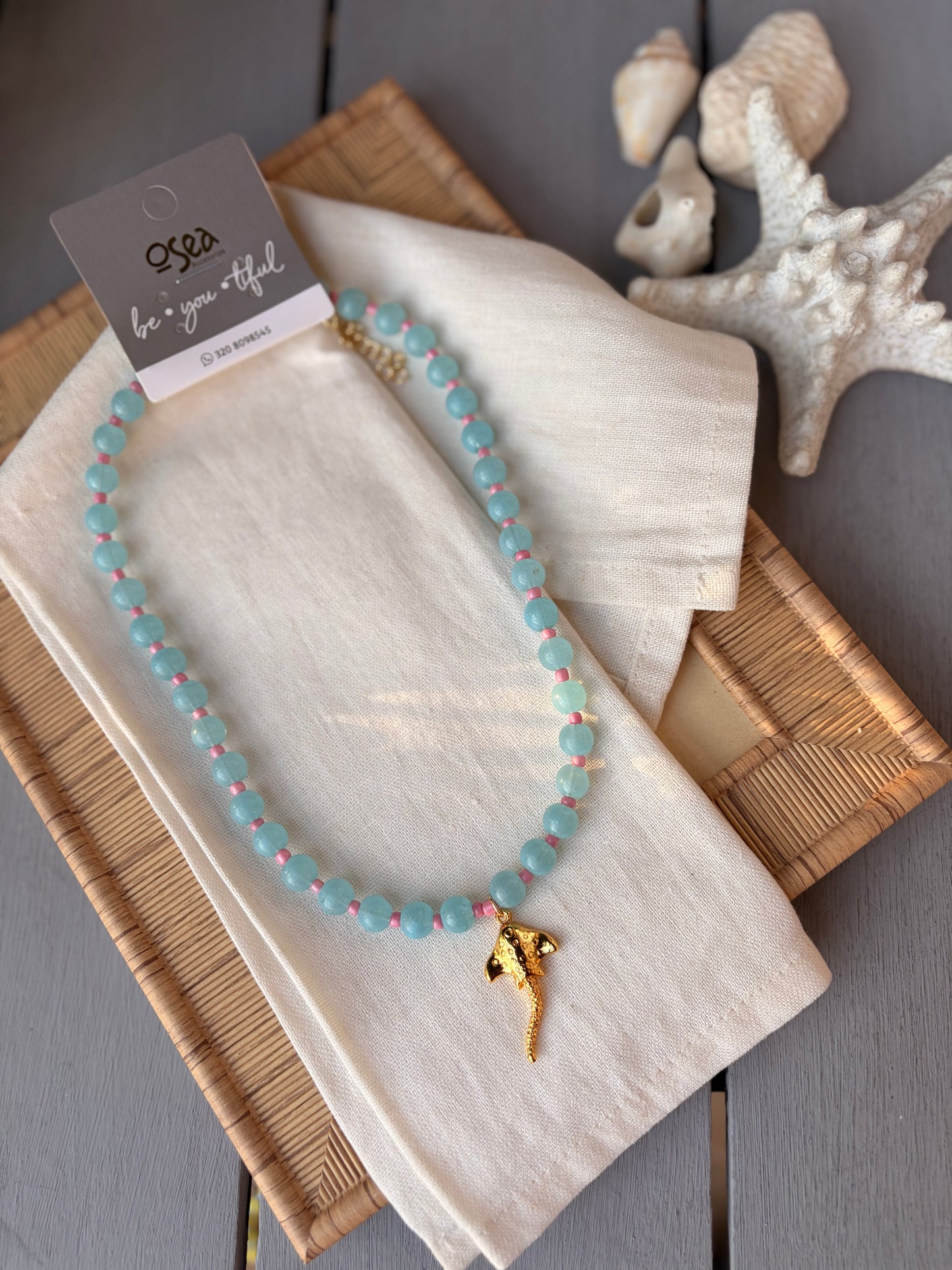 Collar bolas cristal, mostacilla y dije animales