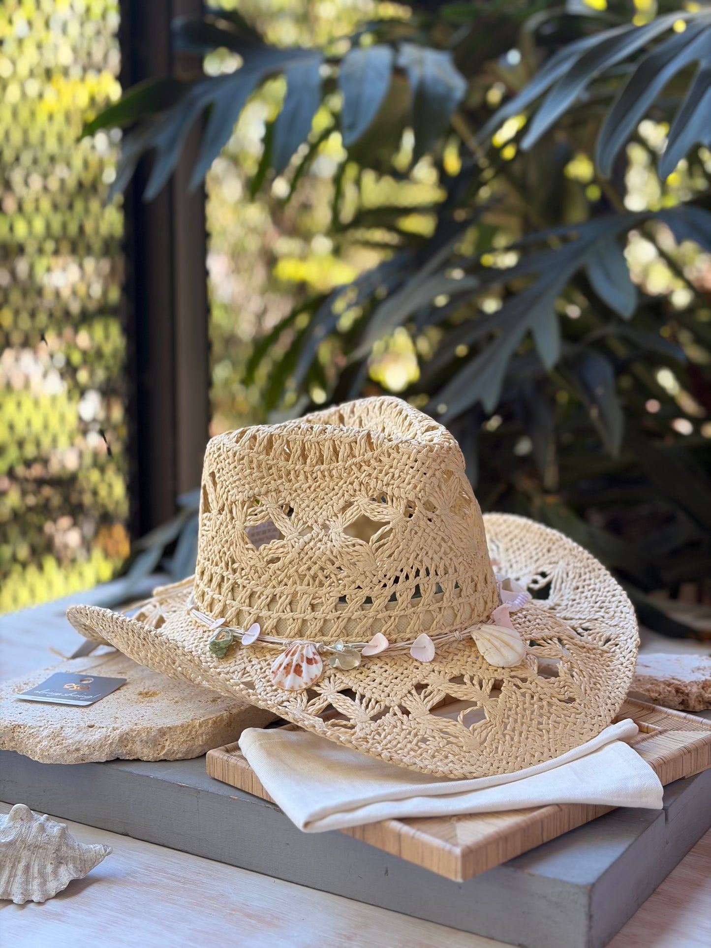 Sombrero tipo vaquero macramé dijes de mar