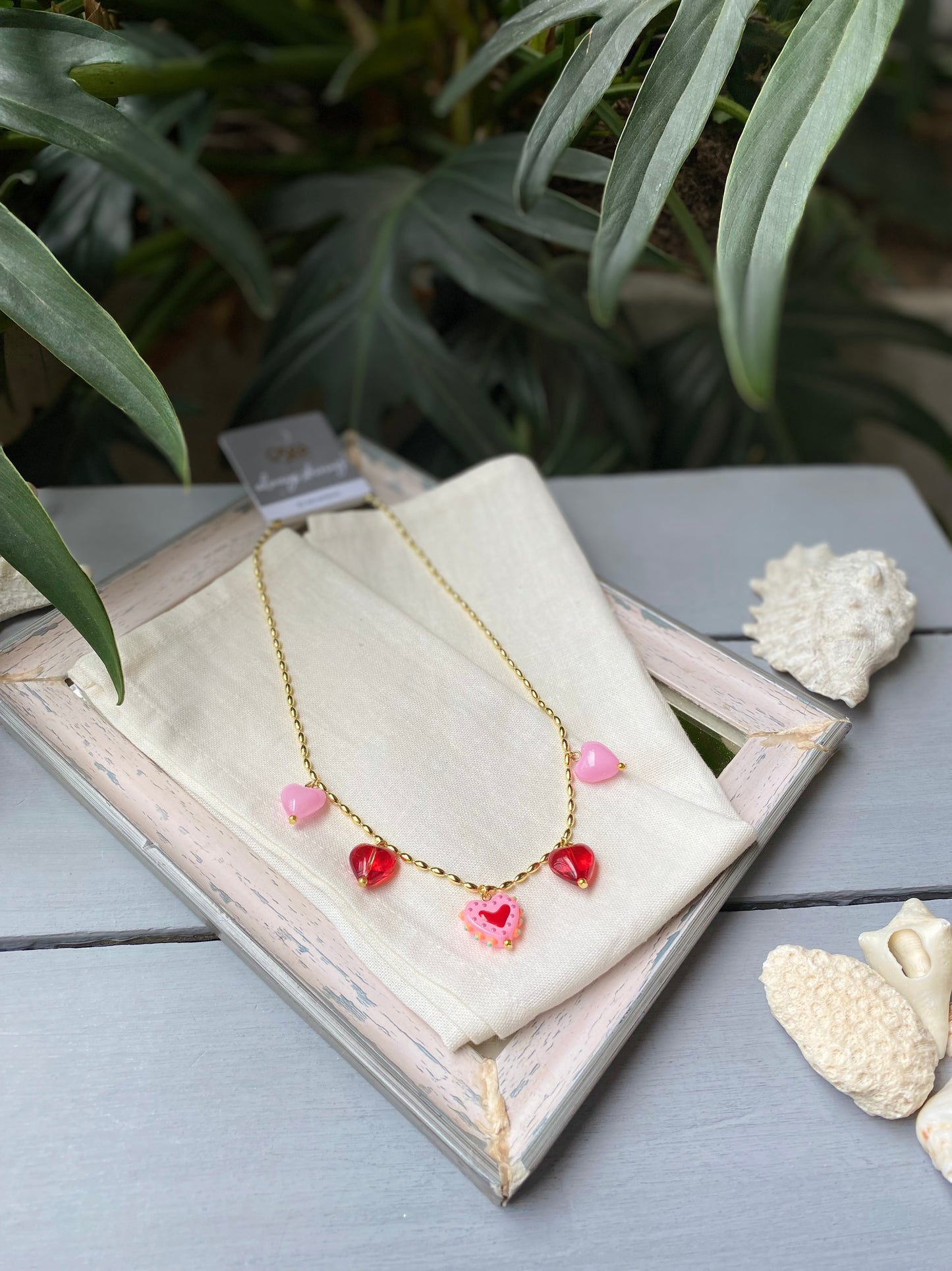 Collar mini óvalos dijes corazones boho