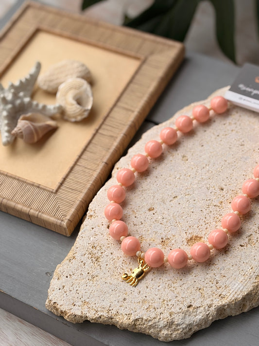 Collar bolas mandarina dije cangrejo 24k