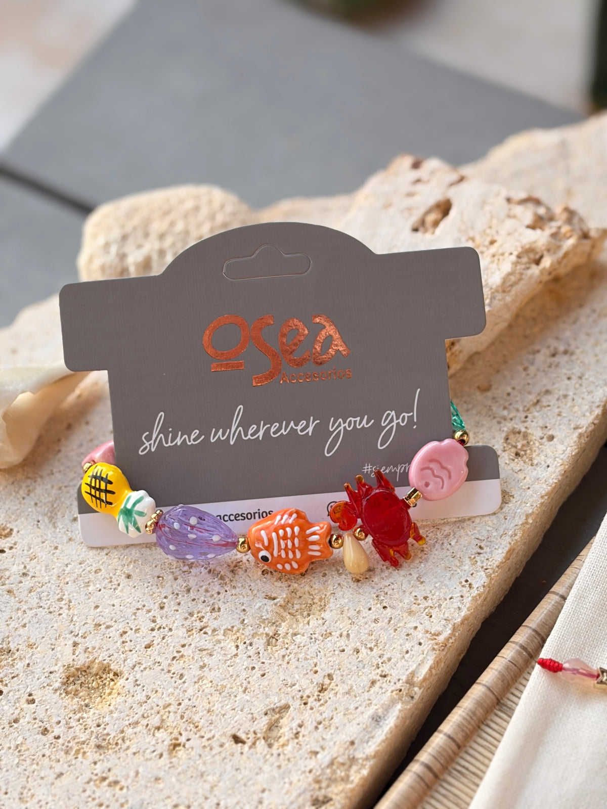 Pulsera dijes vidrio y cerámica
