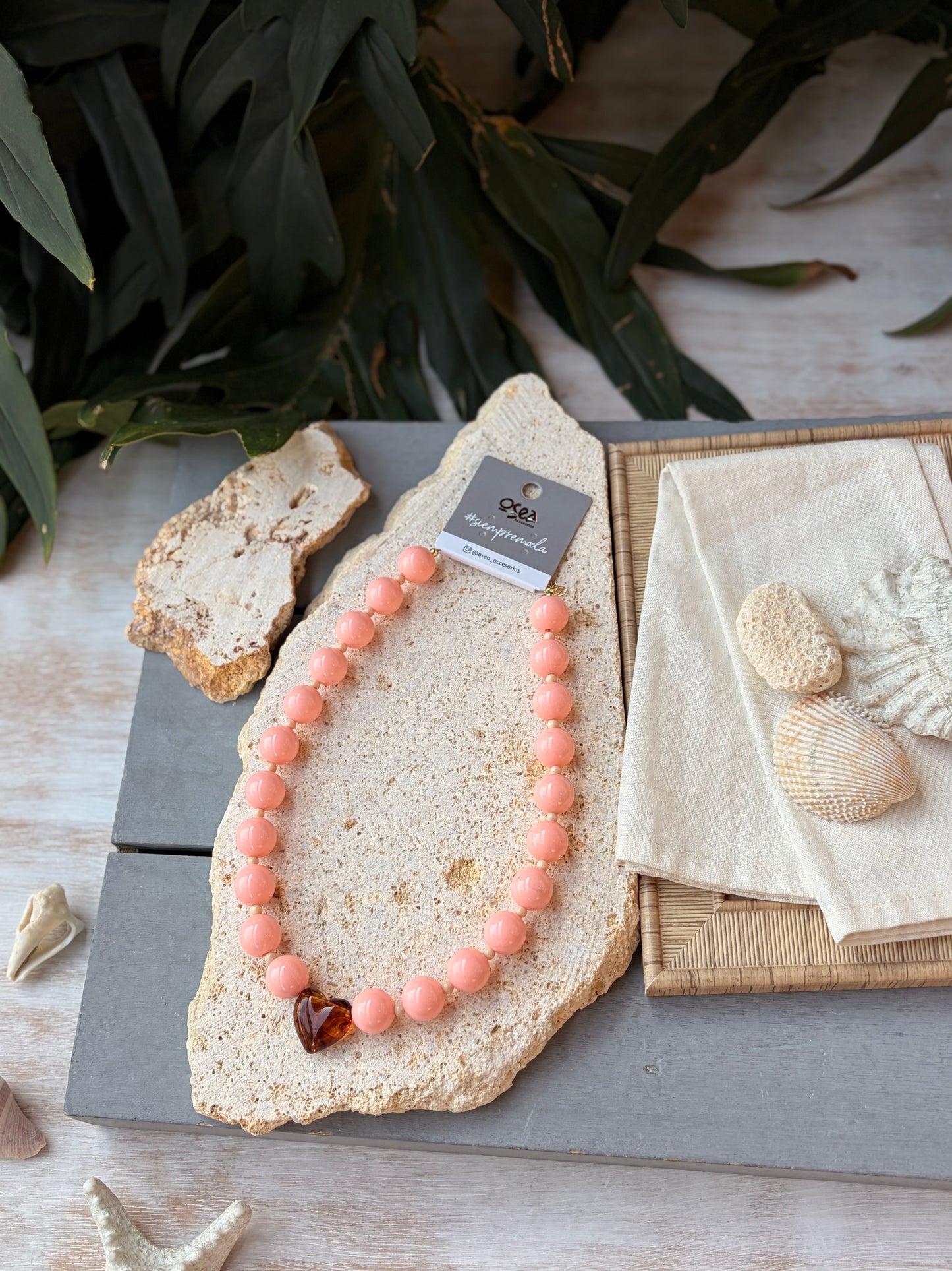 Collar bolas mandarina corazón degradé