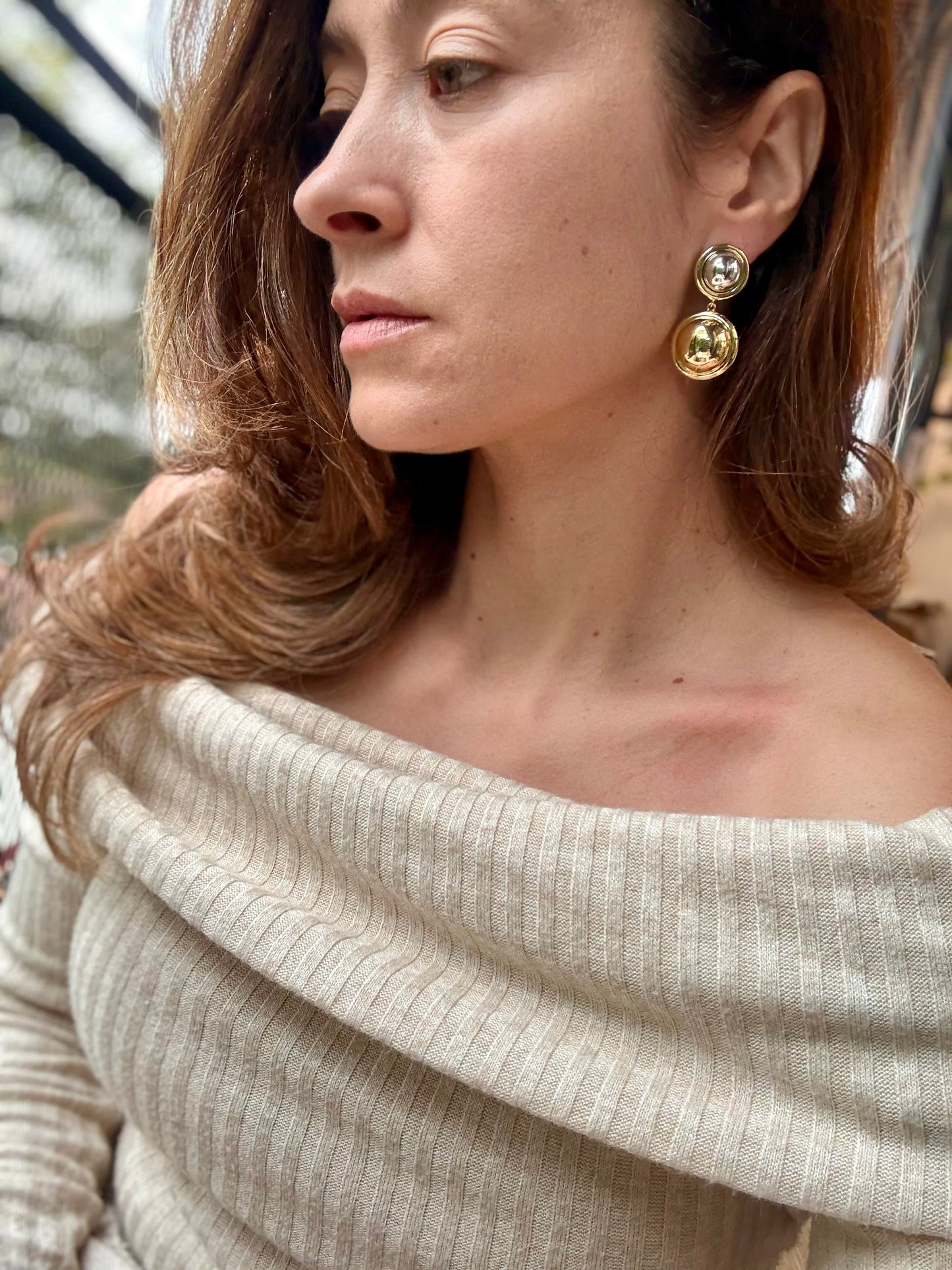 Arete rodinado doble bola bicolor