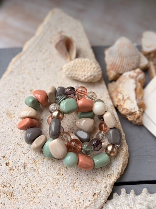 Pulsera resortada en resina set x 3 colores