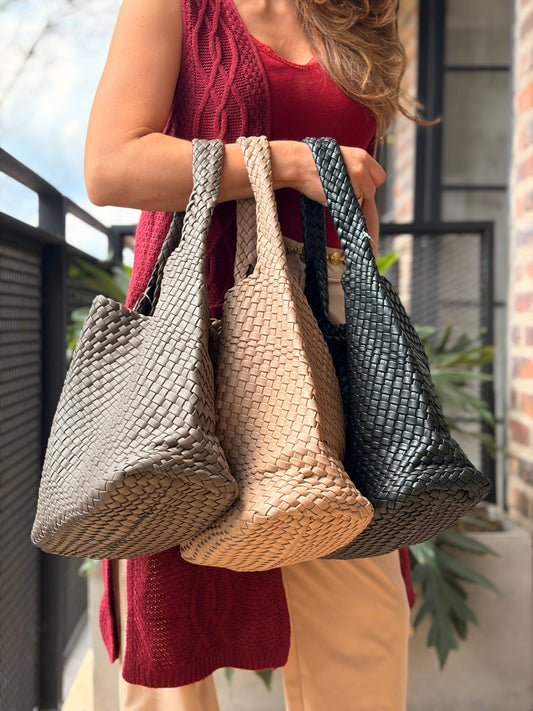 Bolso tipo cuero tejido canasto