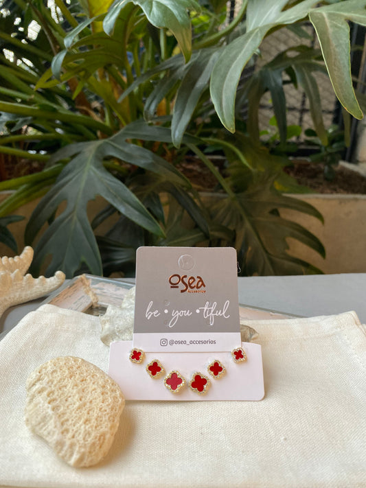 Set topos rodinados flor roja y mini piedras x3