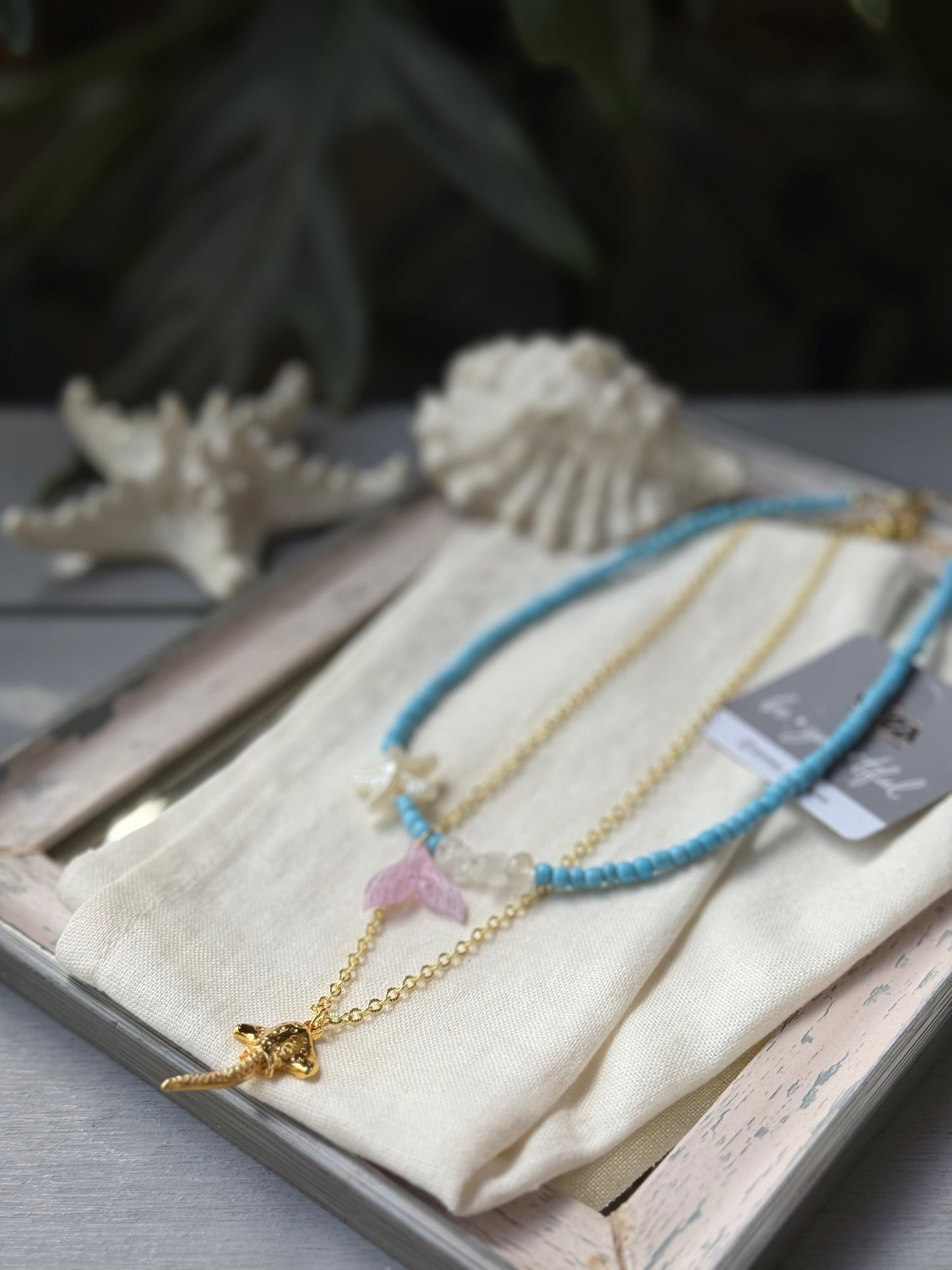 Collar doble azul dije mantarraya
