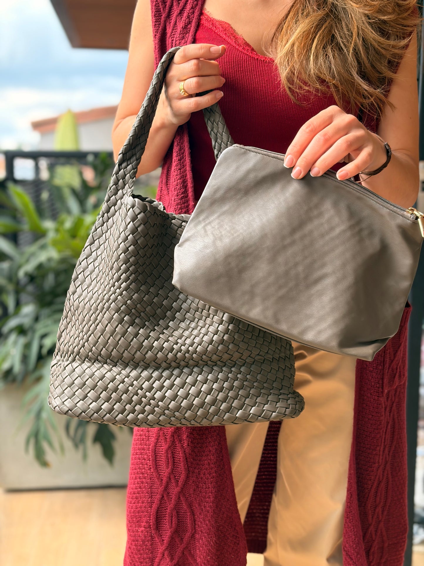 Bolso tipo cuero tejido canasto