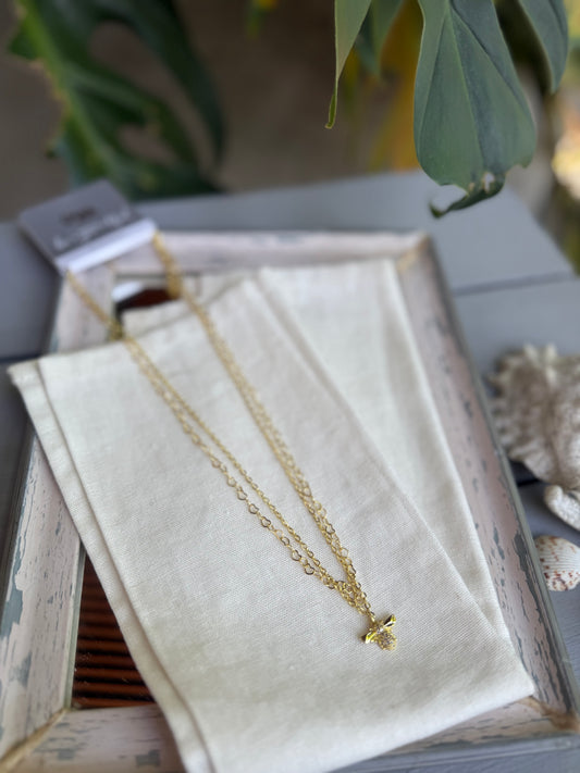 Collar doble rodinado abeja piedras