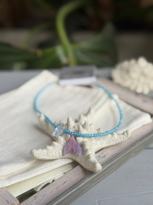 Choker mostacilla azul dije sirena