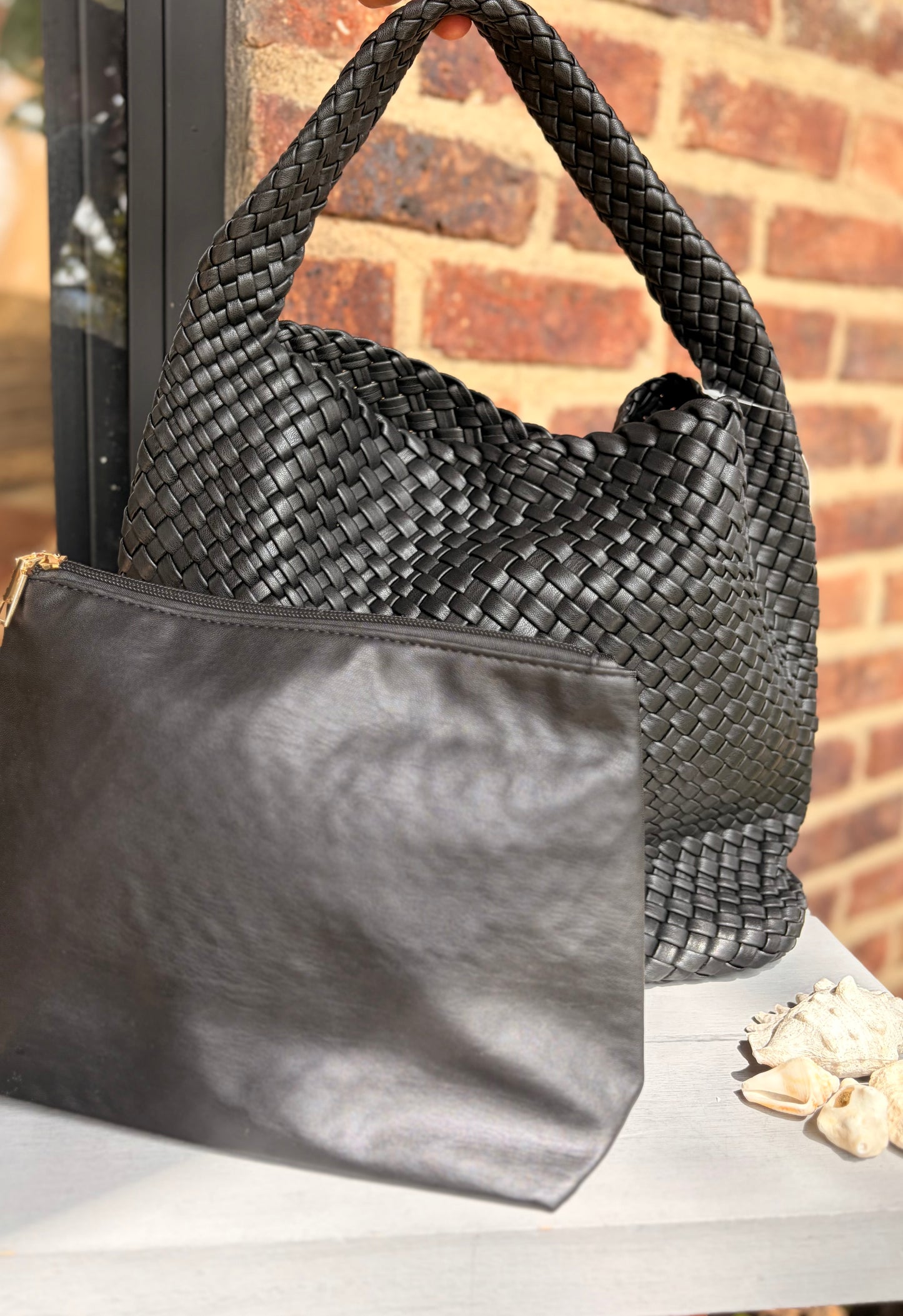 Bolso tipo cuero tejido canasto