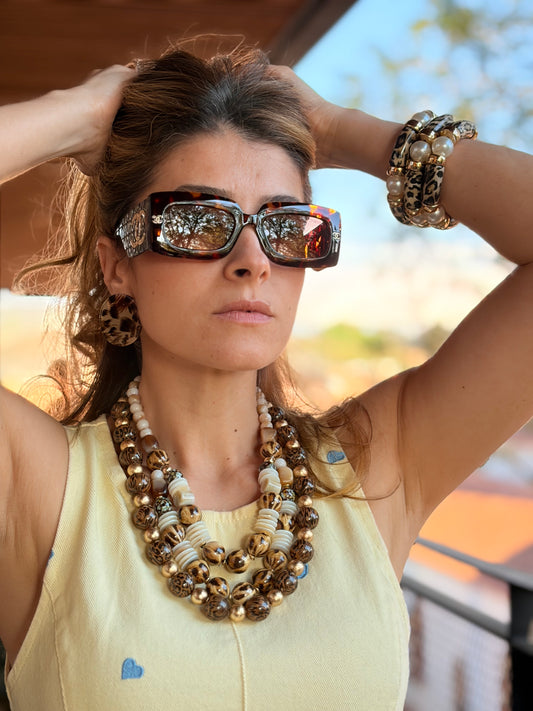 Collar resina animal print y mix de piedras