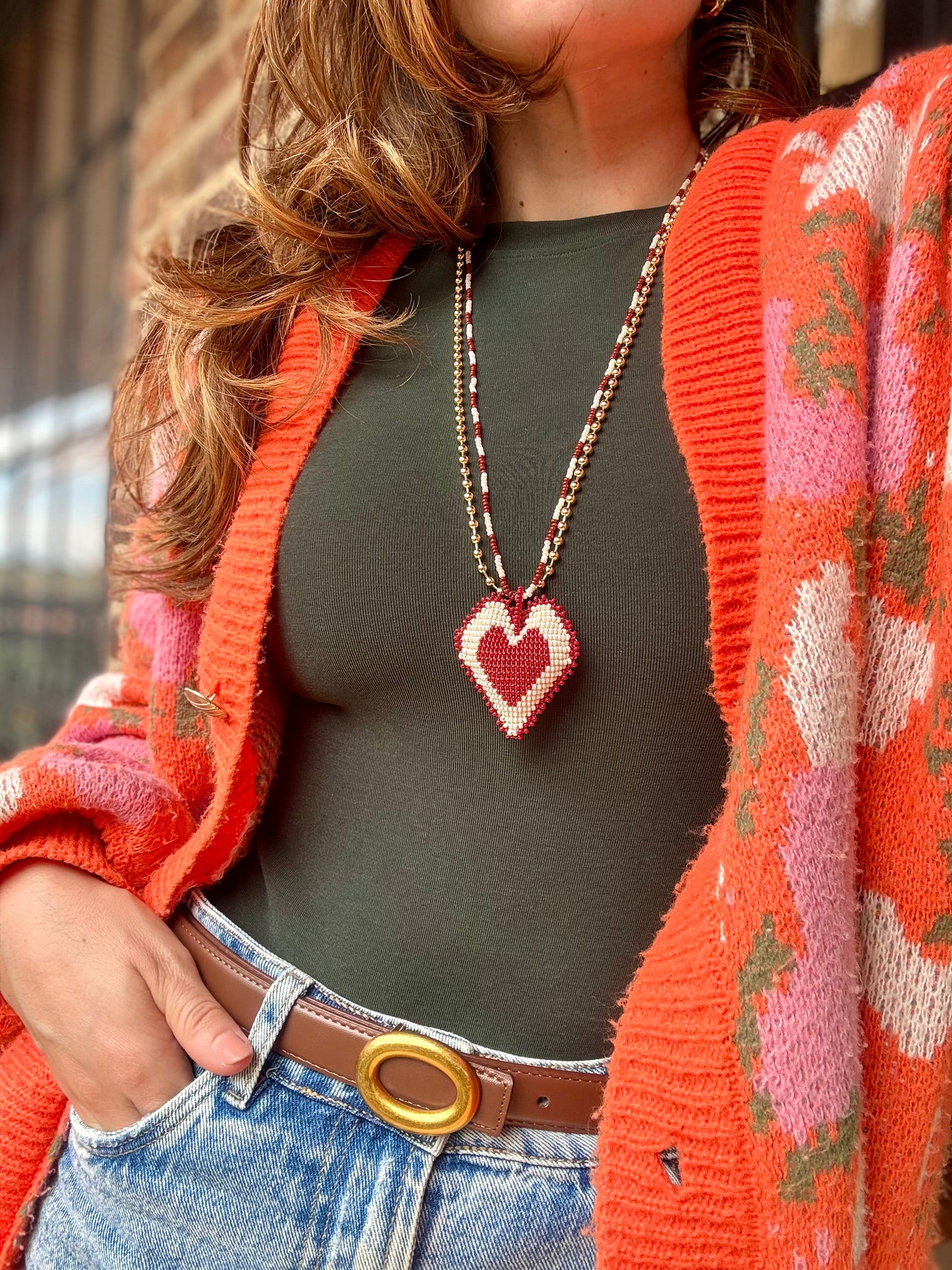 Collar mostacilla corazón doble faz