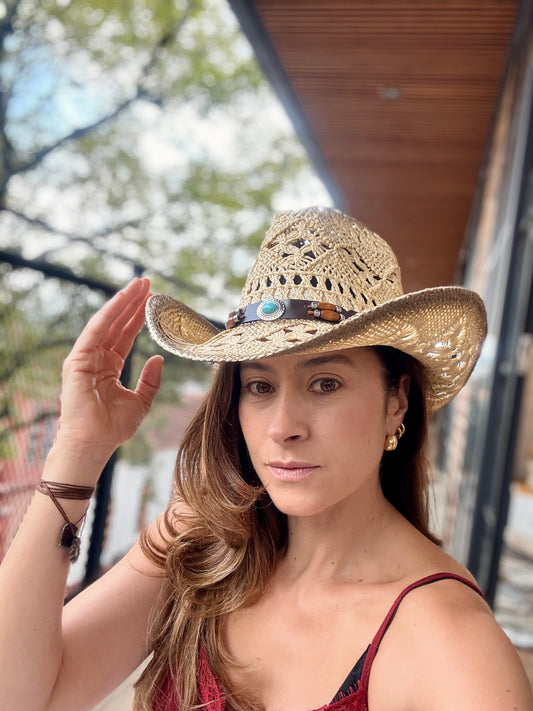 Sombrero rijido macramé con correa