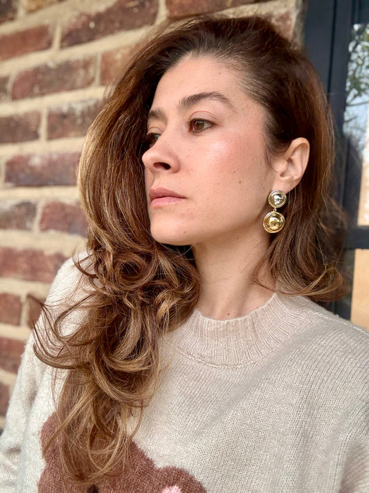 Arete rodinado doble bola bicolor