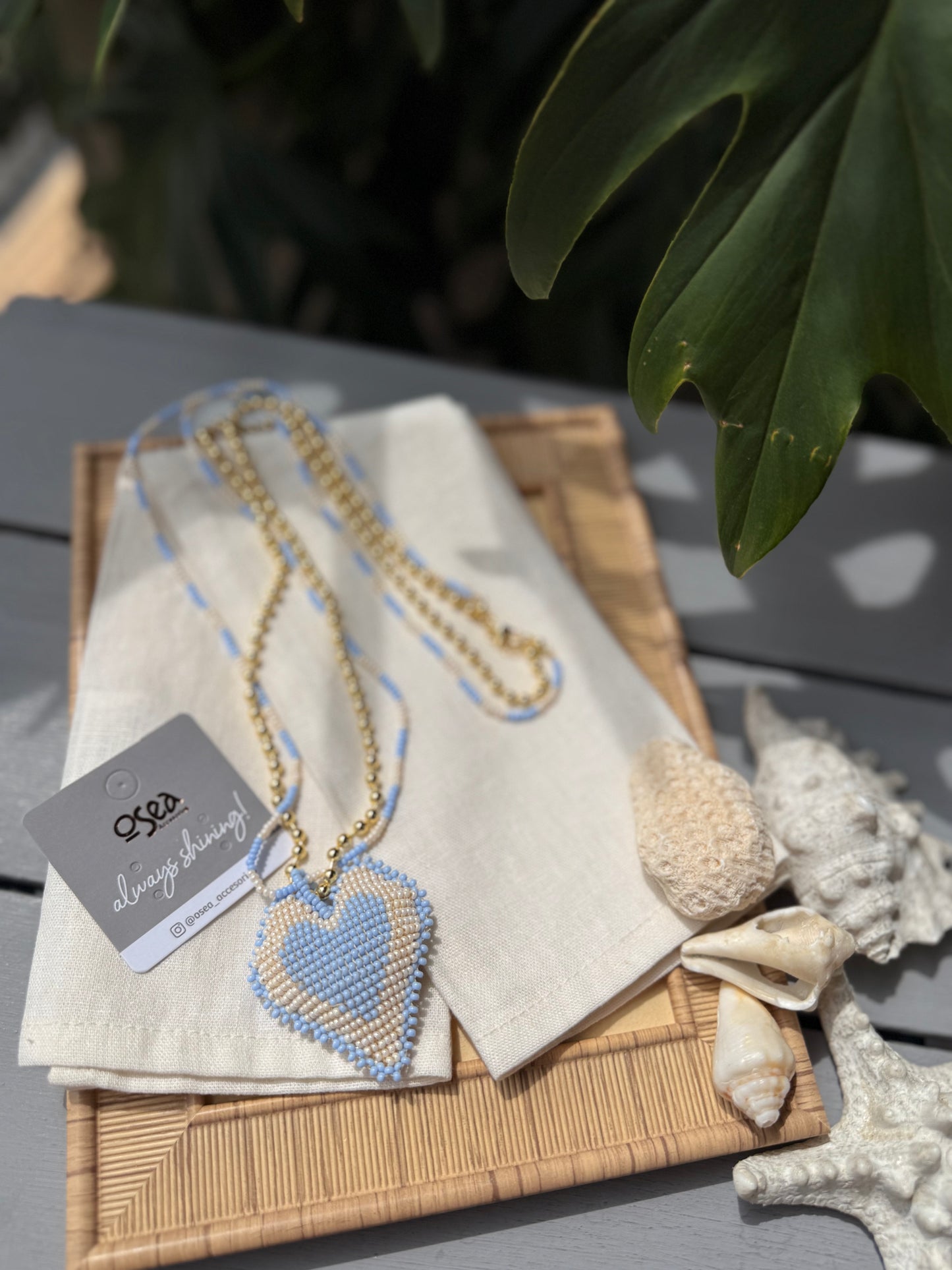 Collar mostacilla corazón doble faz