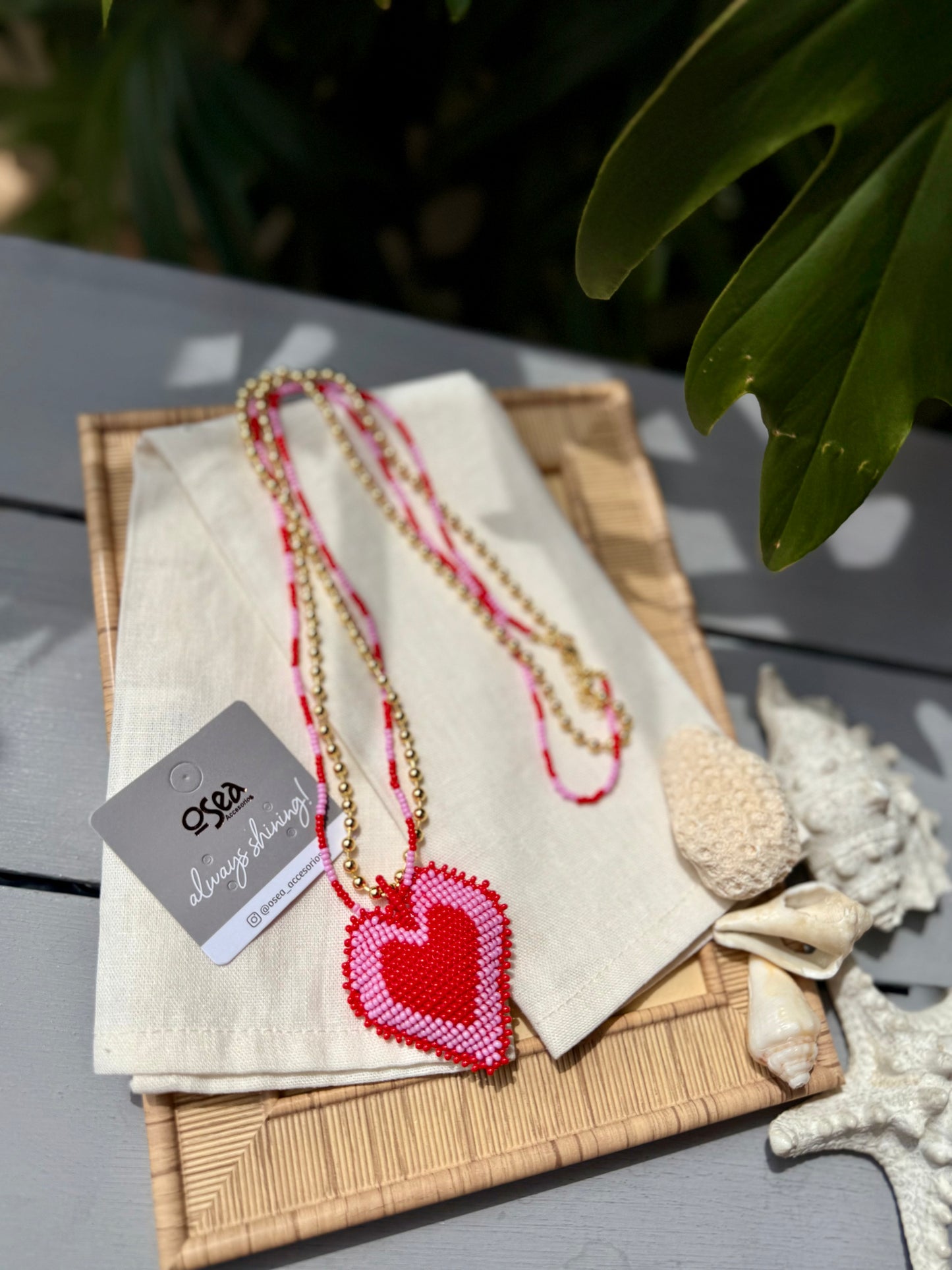 Collar mostacilla corazón doble faz