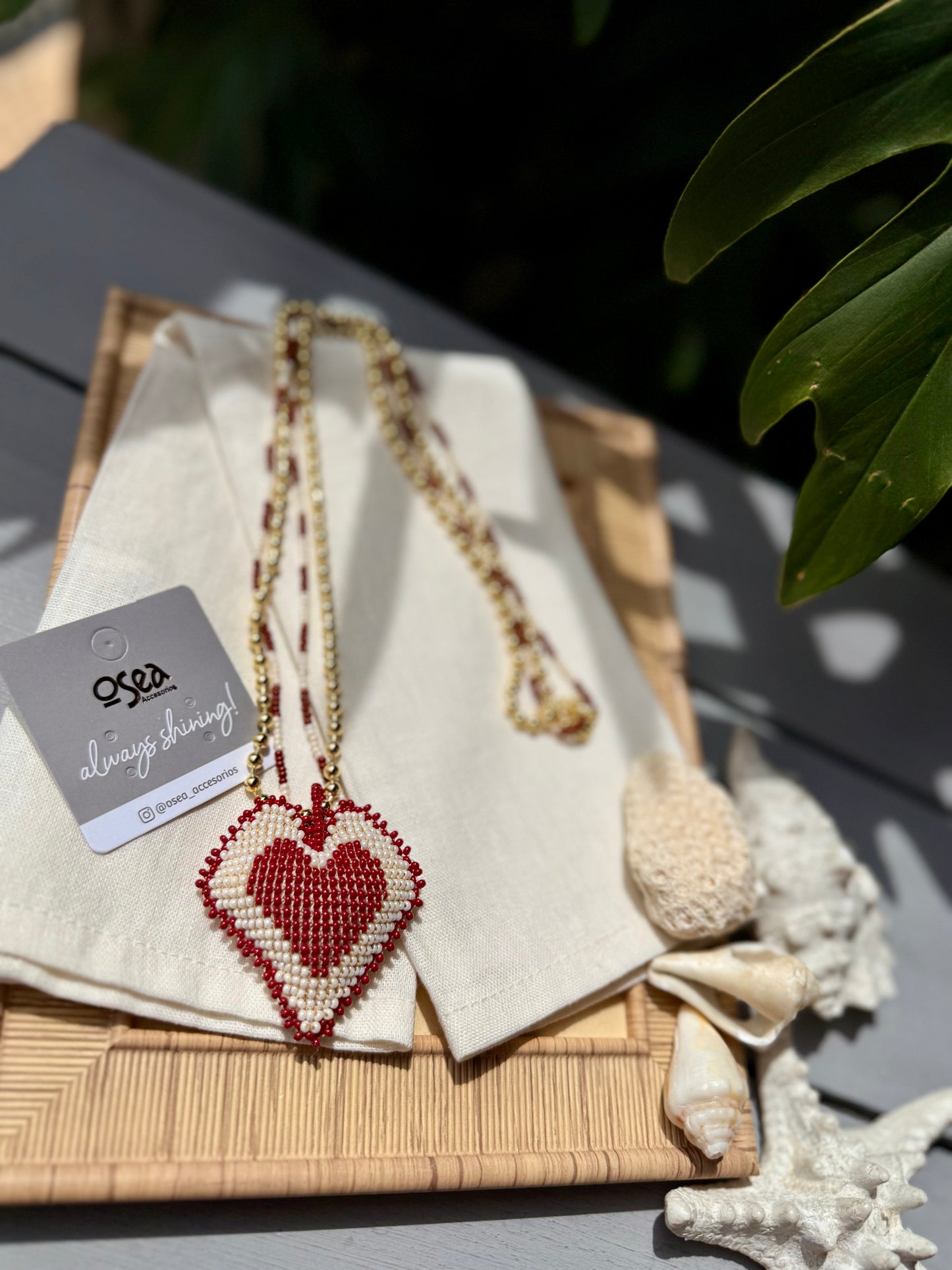 Collar mostacilla corazón doble faz