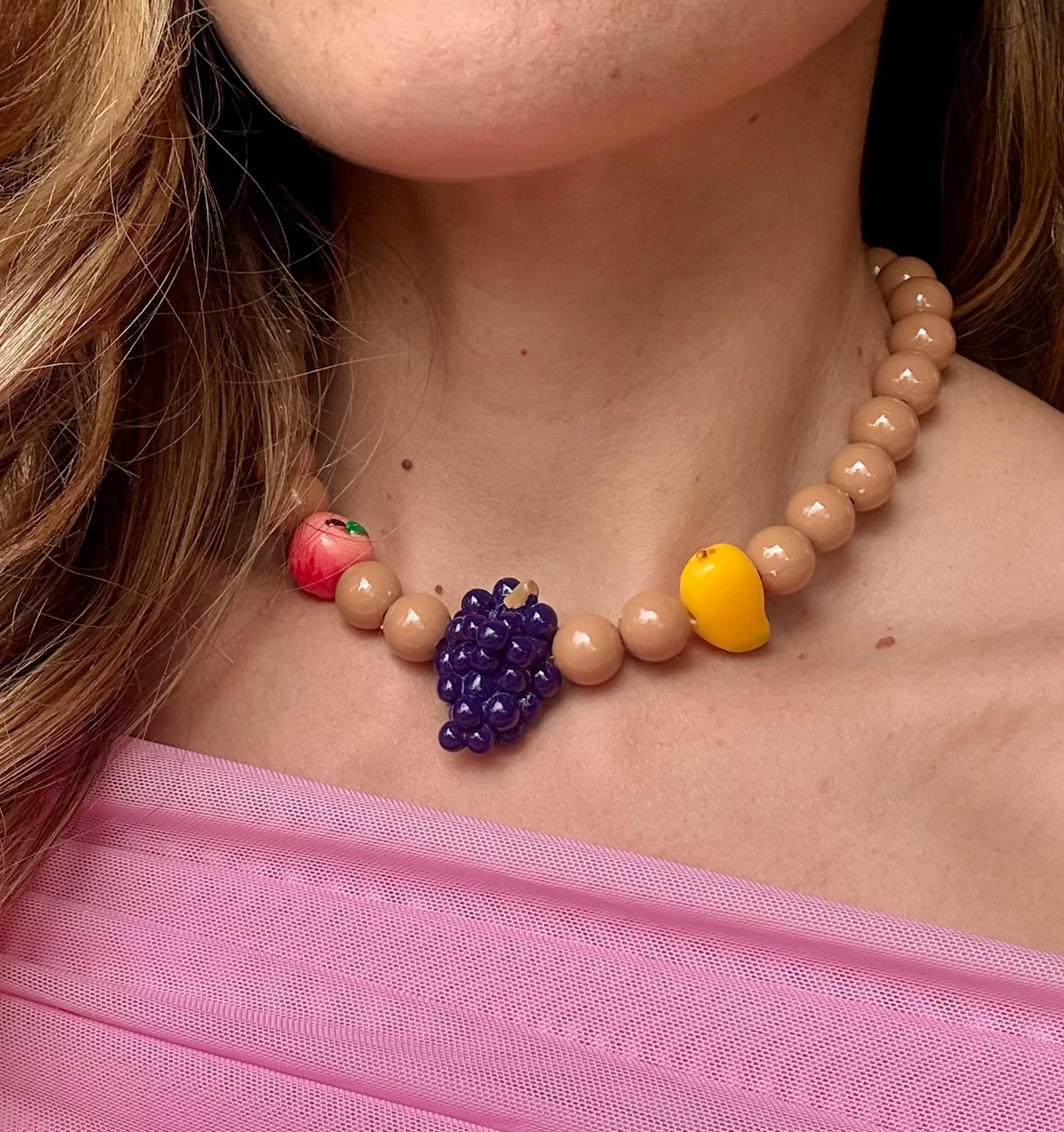 Collar bolas medianas y frutas 🍇 🍎🥭