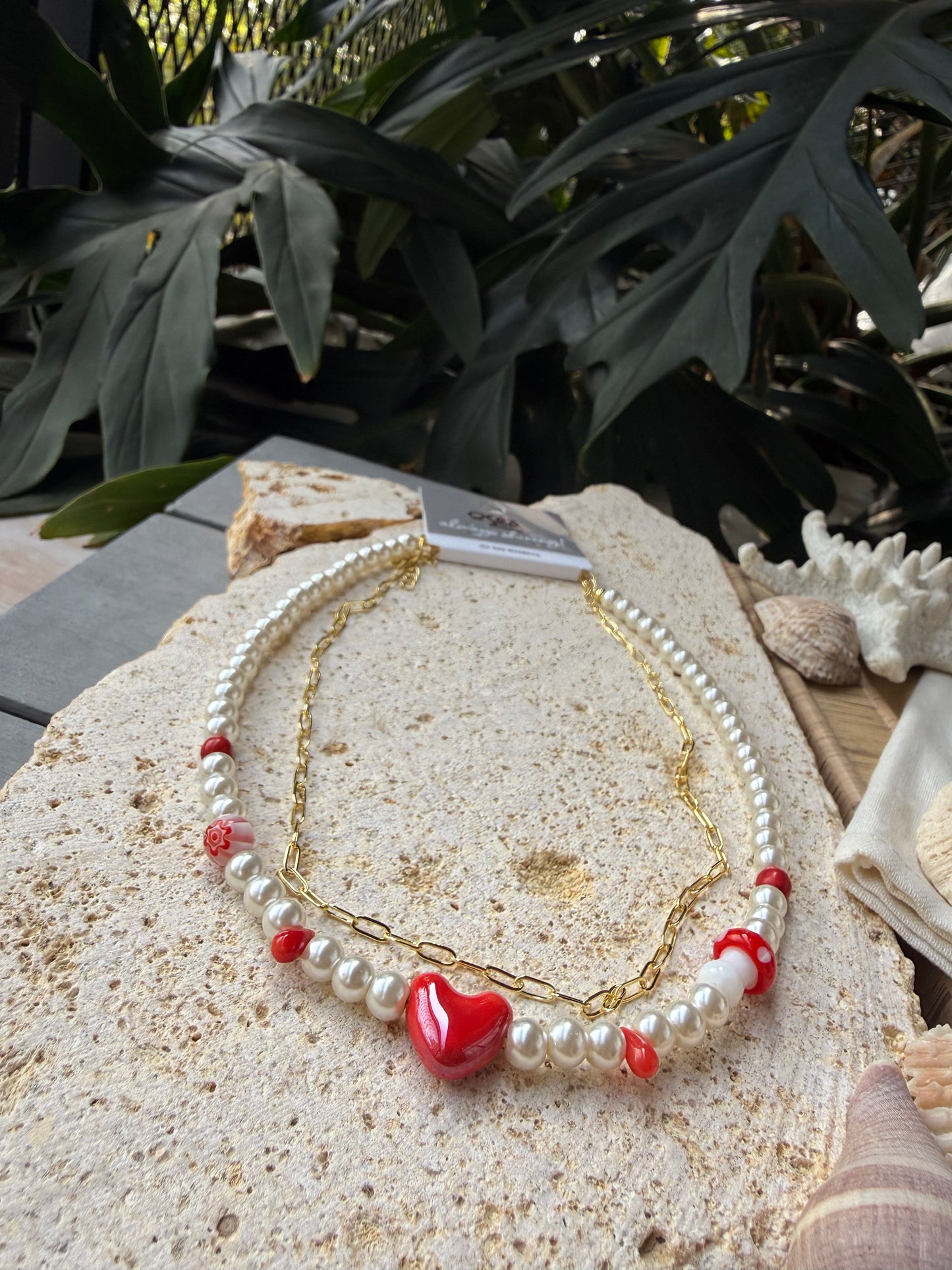 Collar doble corazón rojo