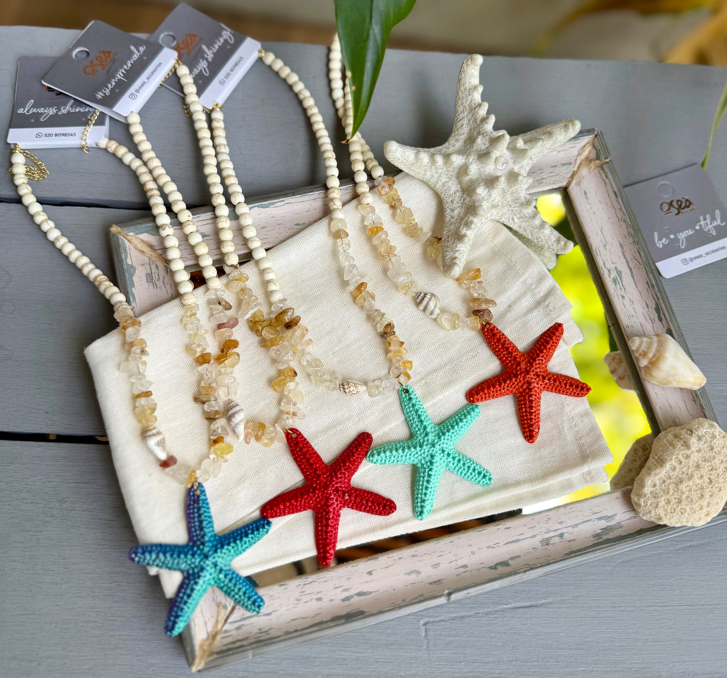 collar piedra picada dije estrella mar colores