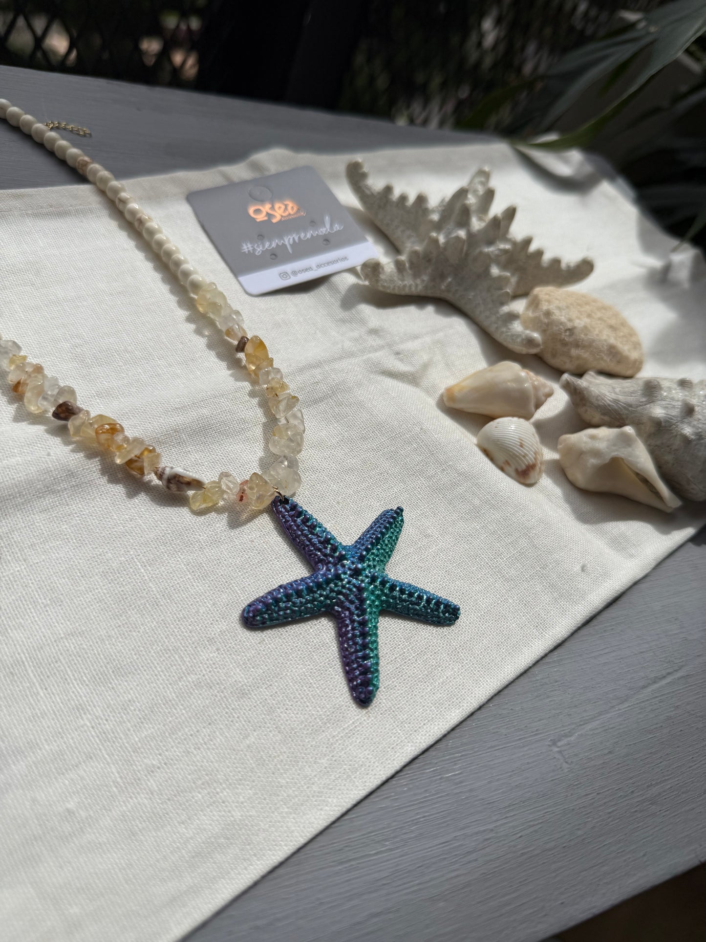 collar piedra picada dije estrella mar colores