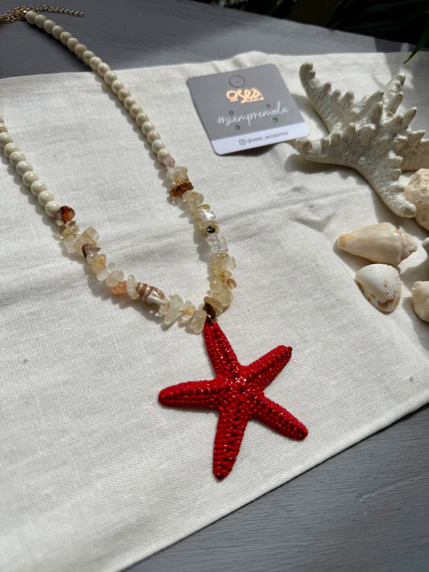 collar piedra picada dije estrella mar colores