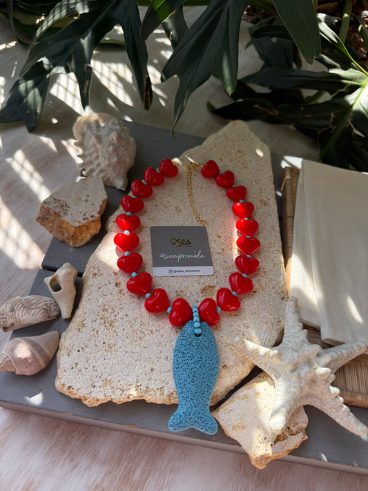 Collar corazones y pez