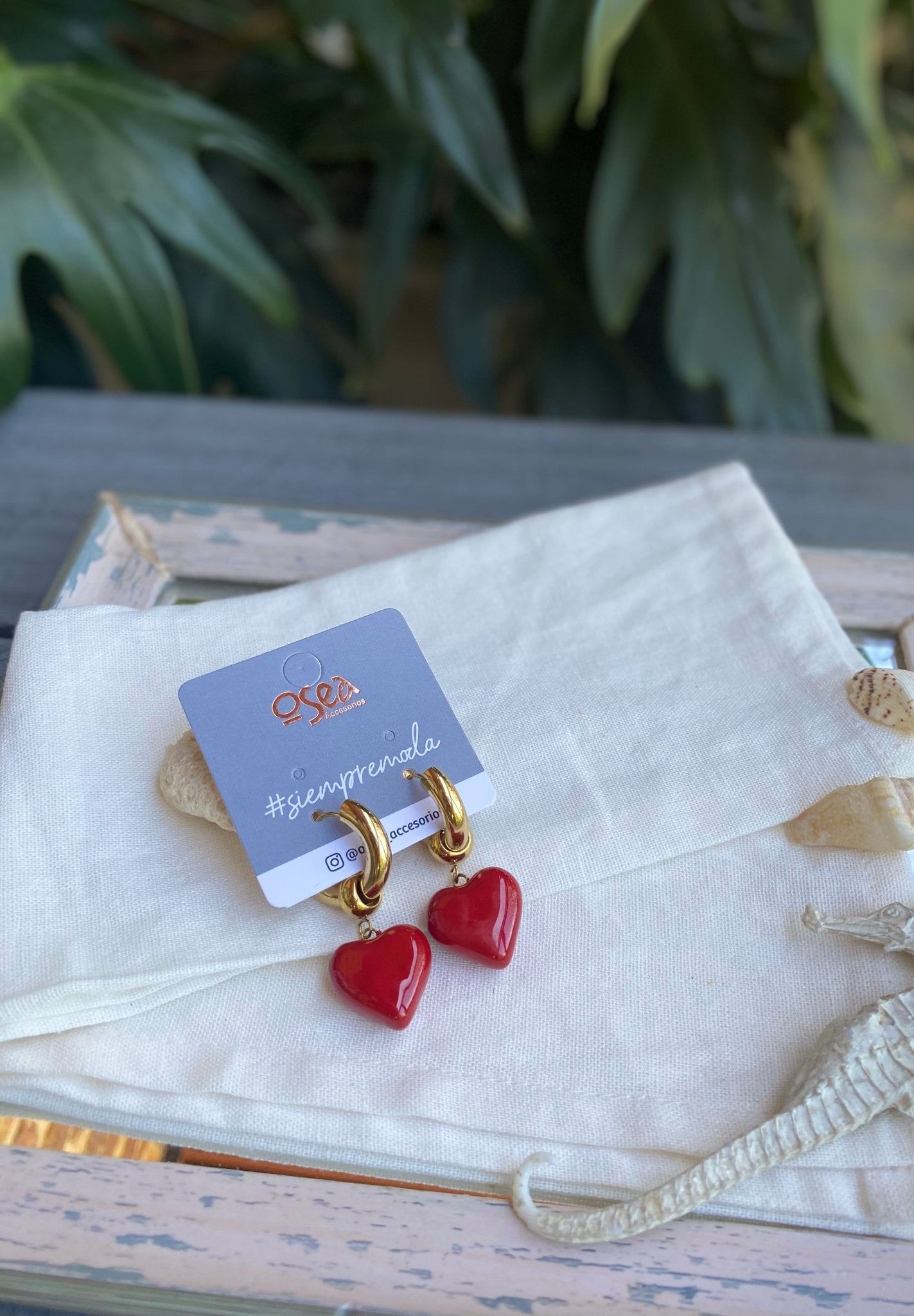 Aretes candonga dije de corazón recubierto en resina - Osea accesorios