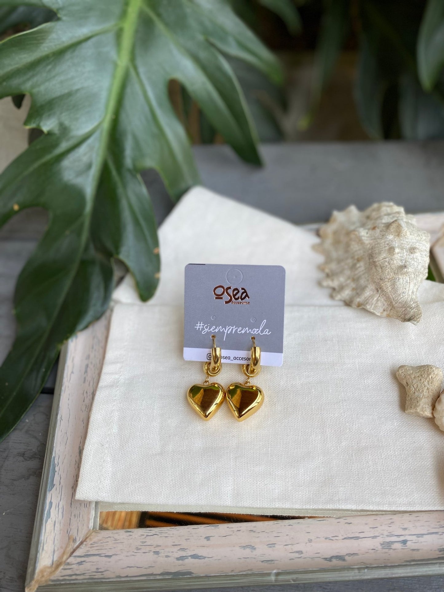 Aretes candonga dije de corazón recubierto en resina - Osea accesorios